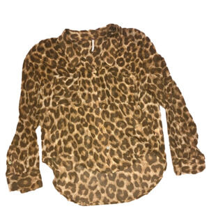 2/$30 Free People Sheer Cheetah Leopard Animal Print Button Down Top Sz XS